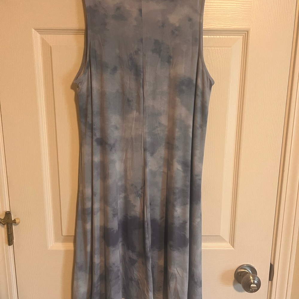 Blue Tie-Dye Sleeveless Swing Dress